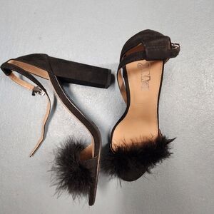 Faux fur block heel